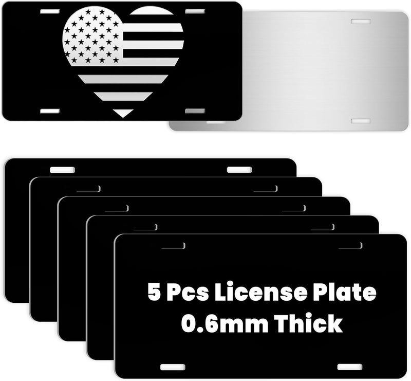 AceSubli 5 Pcs Black License Plate Blanks, Metal Aluminum License Plate for Laser Engraving, Vinyl, UV Printing, 6x12 Inch Metal Front Car Tag Sign Blanks for Custom Design Gift Thickness 0.6mm - Image 1